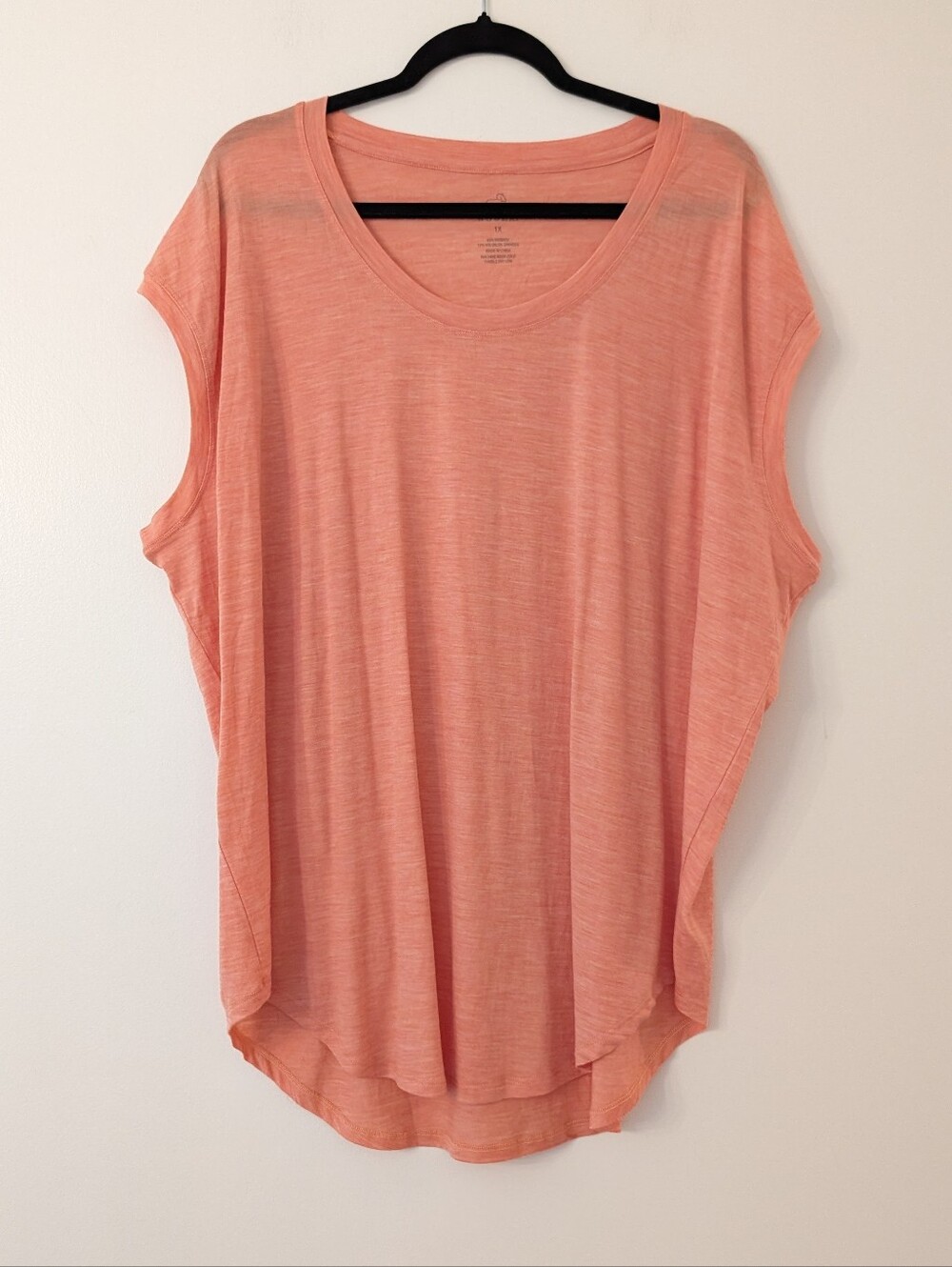 Woolx 1X Merino Wool Blend Short Sleeve Scoop Neck Top Coral / Peach